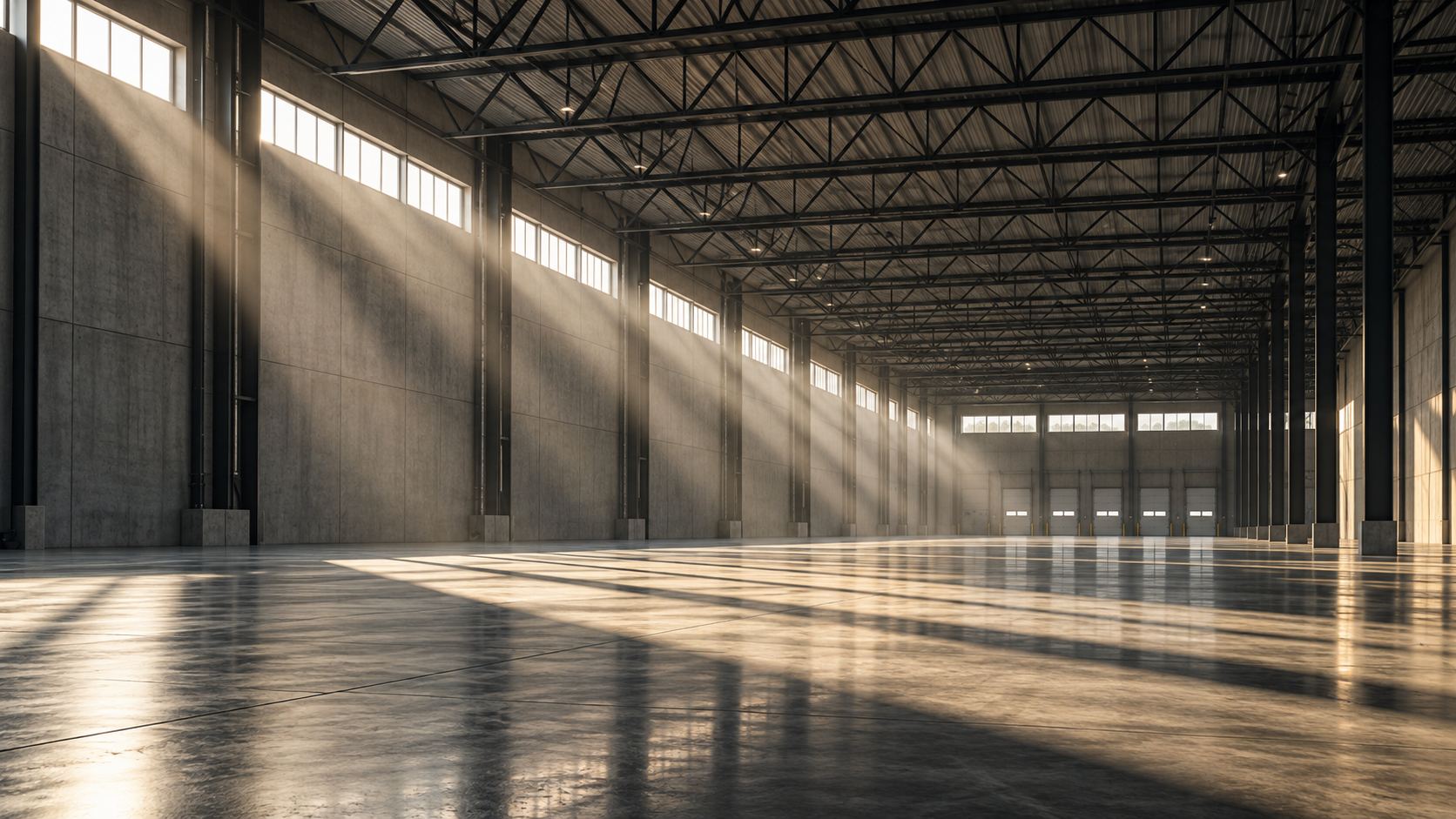 Warehouse interior with morning light